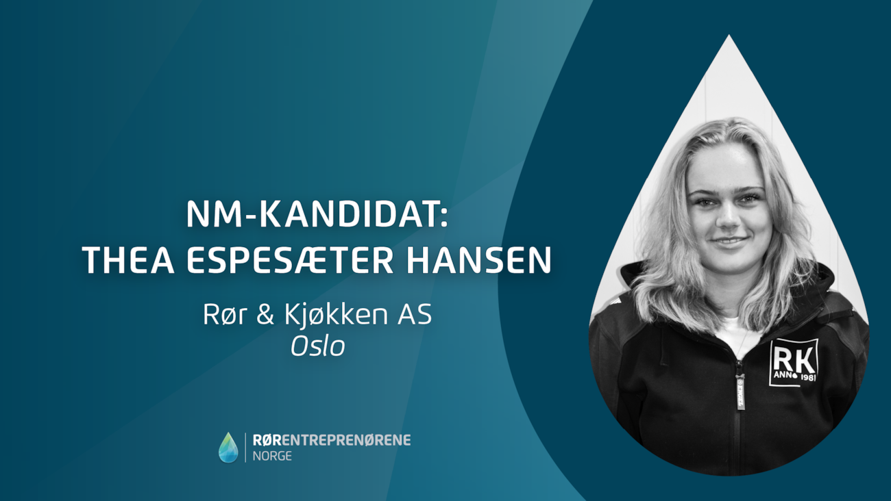 Bilde av NM-kandidat Thea, bildet viser et portrettbilde av henne i en dråpeform, på en blå bakgrunn.
