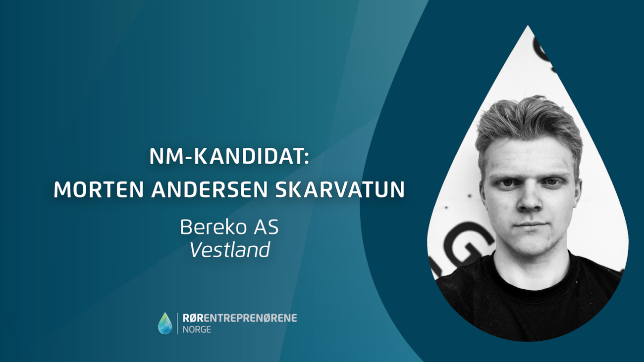 Bilde av NM-kandidat Morten, bildet viser et portrettbilde av henne i en dråpeform, på en blå bakgrunn.