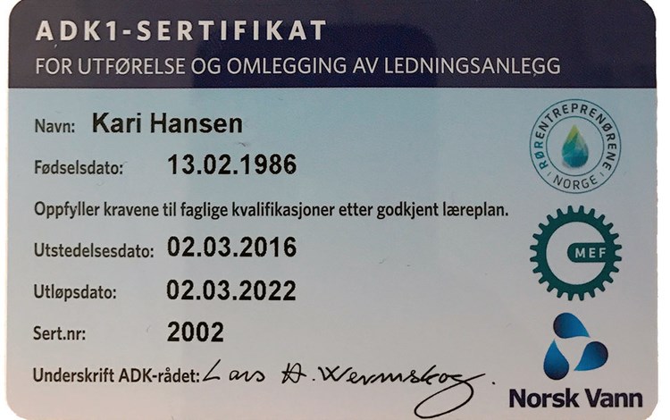 Har du tatt ADK1-sertifikat etter 1. januar 2008 er det lurt å sjekke utløpsdatoen på sertifikatet.
